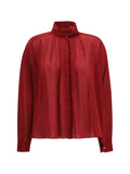 Forte_forte Pleated High-Neck Blouse — Red