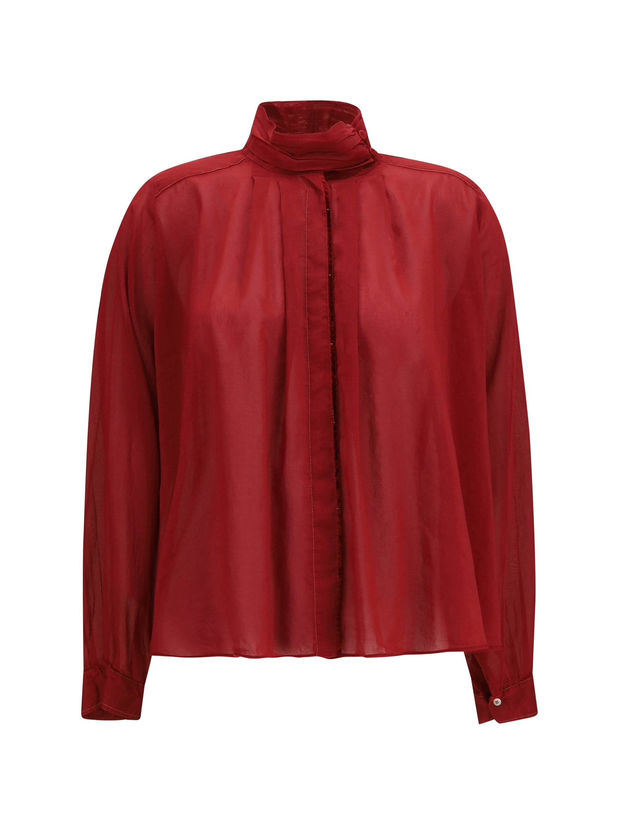 Forte_forte Pleated High-Neck Blouse — Red