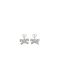 Self-Portrait Heart-Shaped Crystal Bow Drop Earrings — Silver