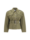 Alexander McQueen Cropped Belted High-Neck Jacket — Green