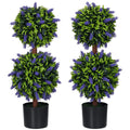 2.3ft Set of 2 Decorative Artificial Plants Ball Trees with Lavender Flowers in Pot Fake Plants Green