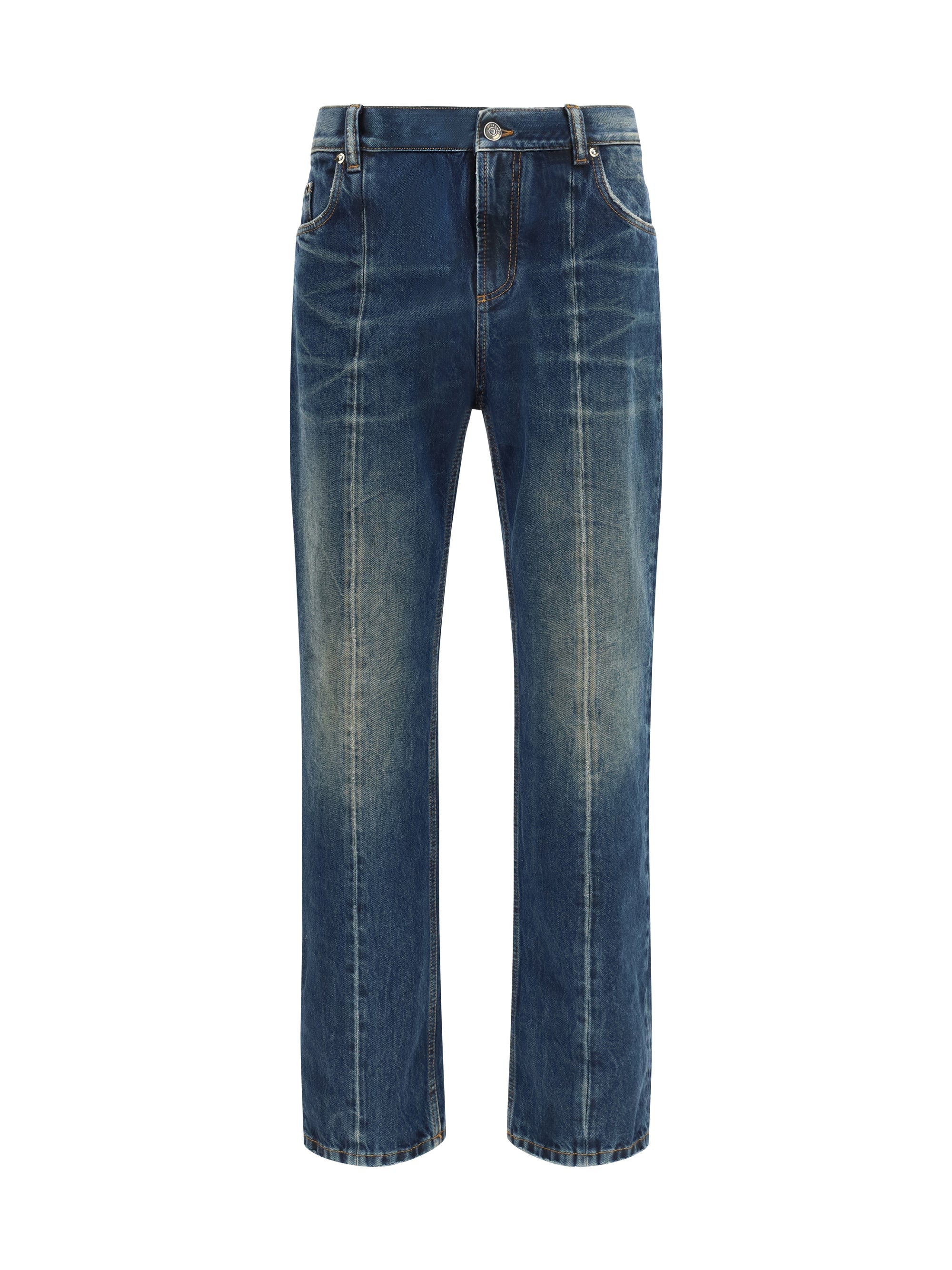 Versace Distressed Straight-Leg Jeans — Blue