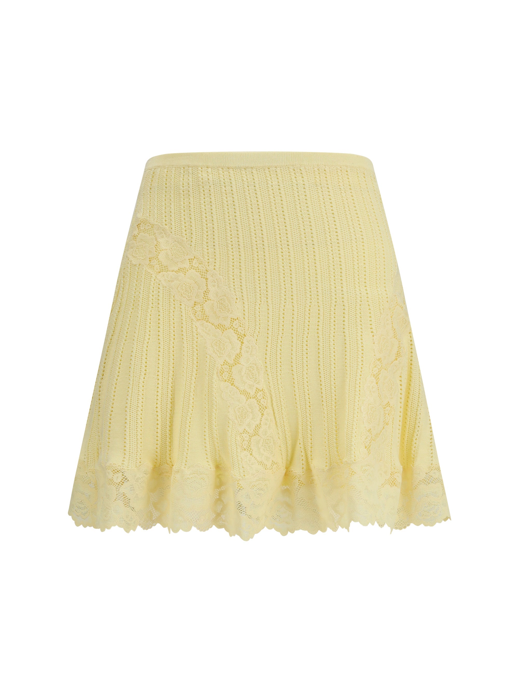 Self-Portrait Pointelle Knit with Lace Skirt — Yellow