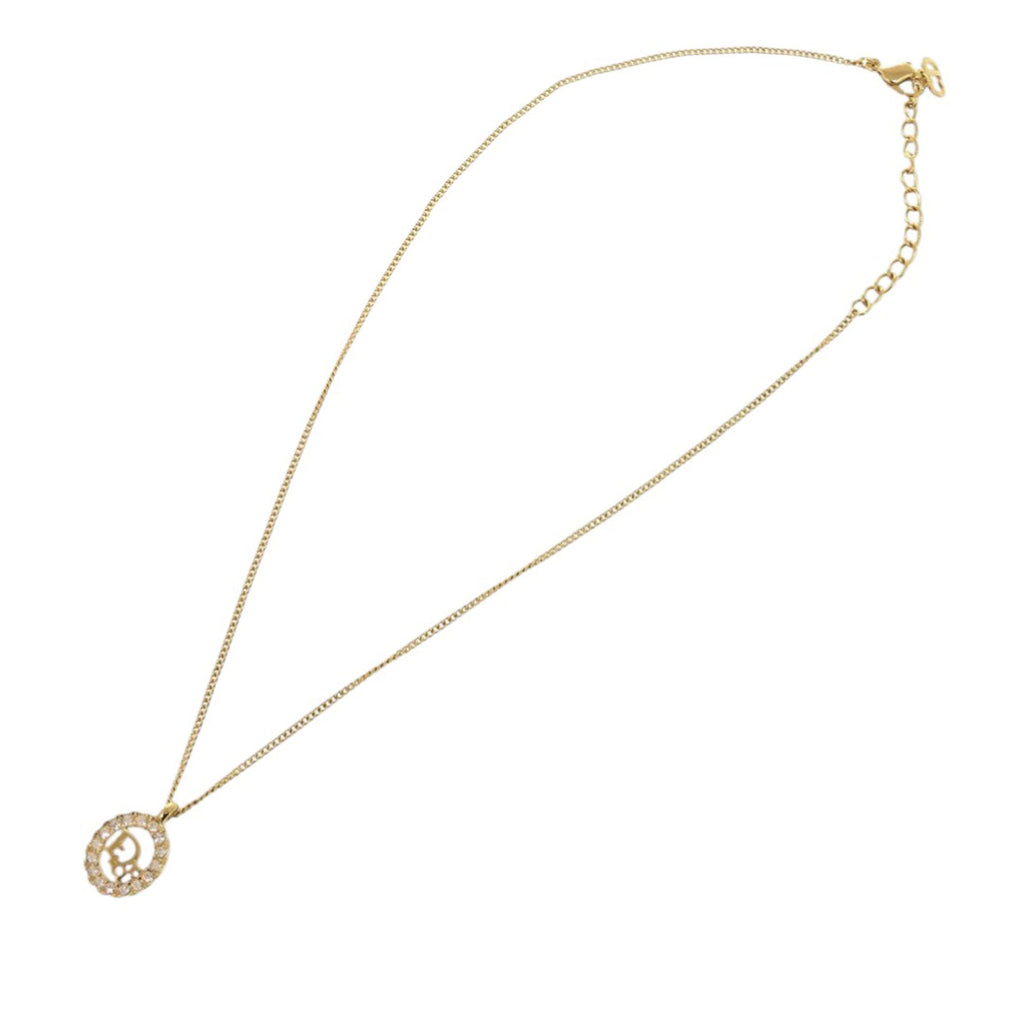 Gold Plated Logo Rhinestones Pendant Necklace