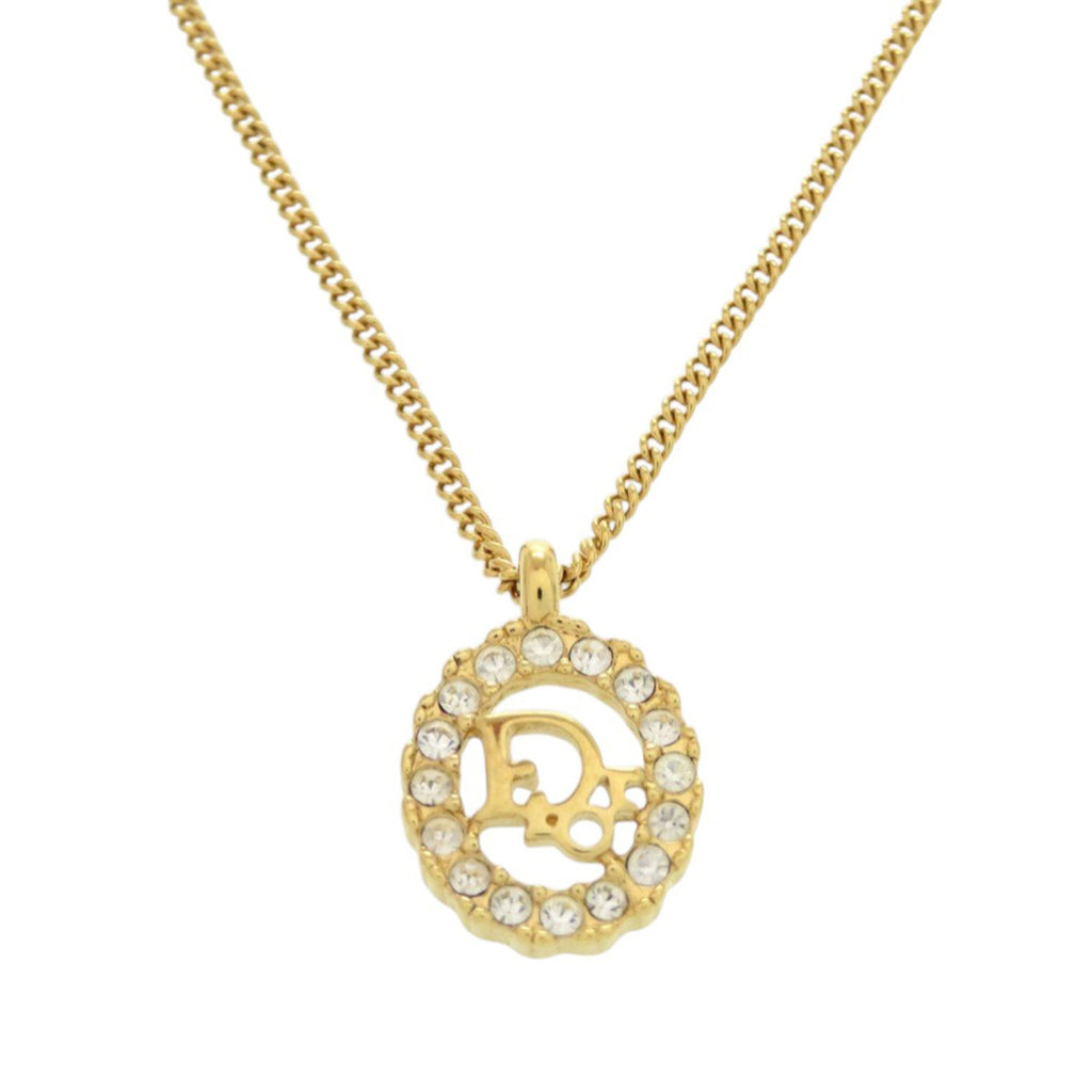 Gold Plated Logo Rhinestones Pendant Necklace