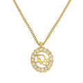 Gold Plated Logo Rhinestones Pendant Necklace