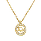 Gold Plated Logo Rhinestones Pendant Necklace