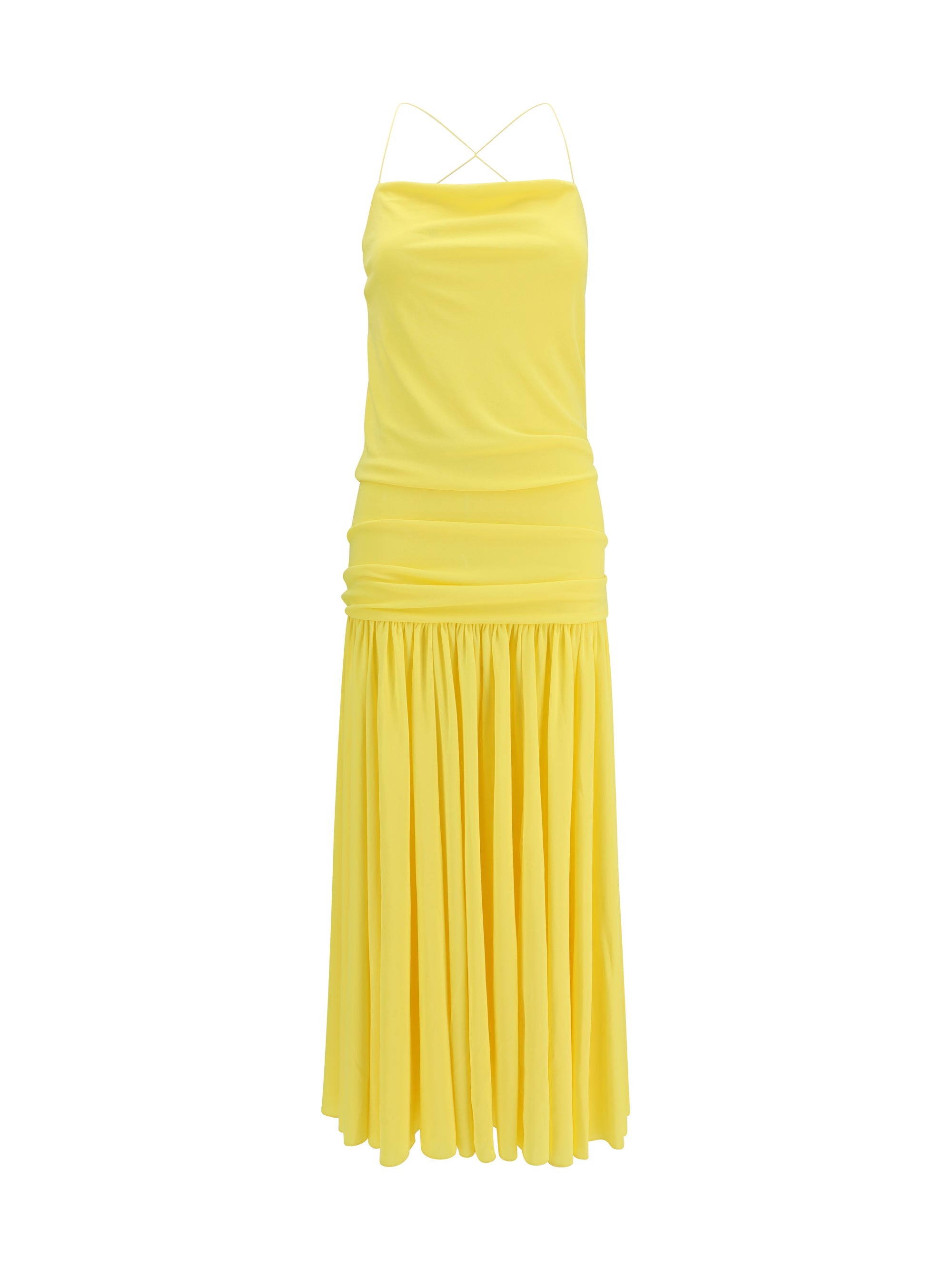 Jacquemus Pleated Midi Dress — Yellow