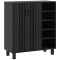 Shoe Rack Cabinet w/ Double Door Cupboard & 5-Tier Open Shelves for 17 Pair Shoes, Black