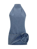 Magda Butrym Halterneck Denim Mini Dress — Blue