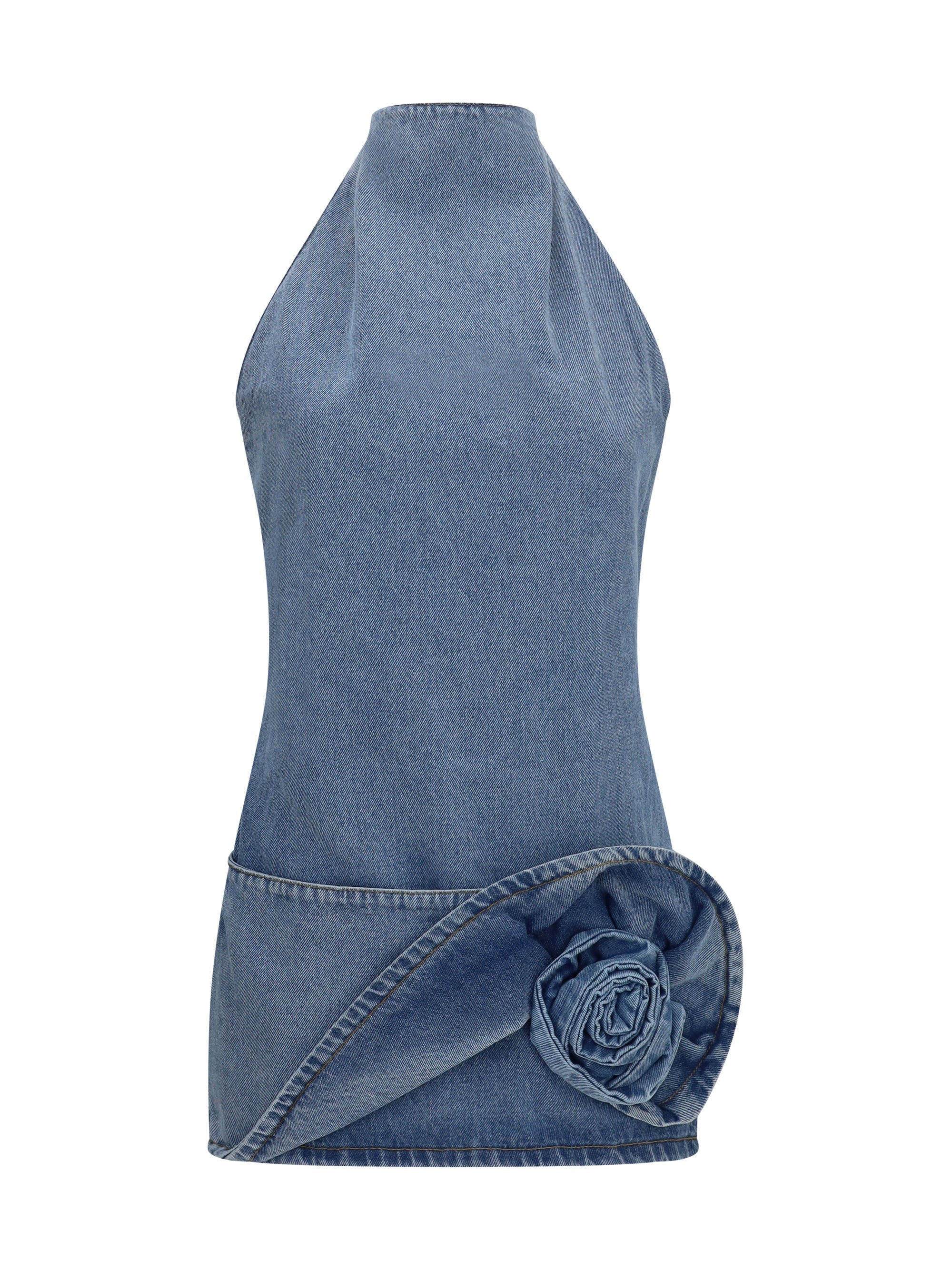 Magda Butrym Halterneck Denim Mini Dress — Blue