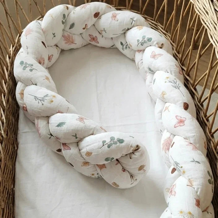 Braided Crib and Bed Bumper in Cotton Flowers | Handmade Bumper