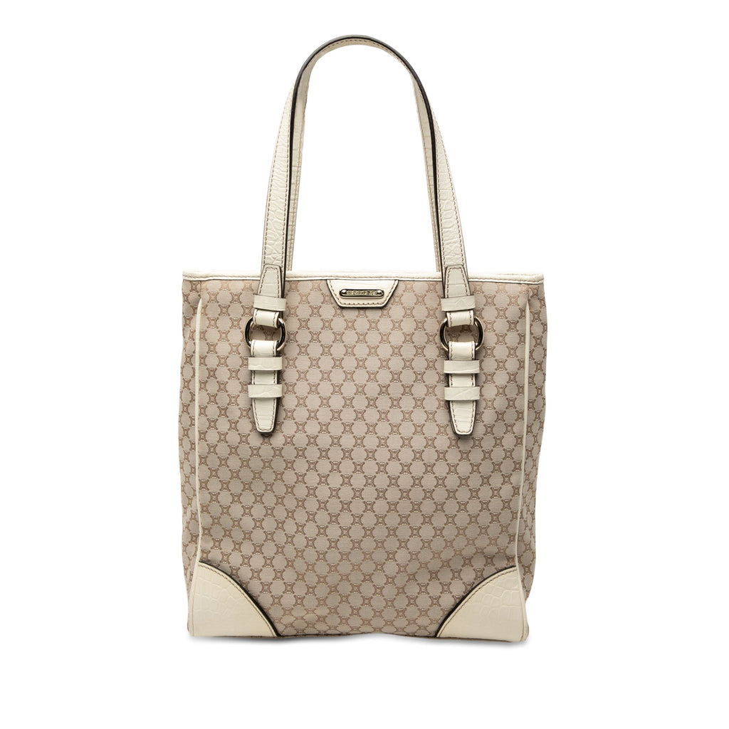 Croc Embossed Leather Trimmed Macadam Canvas Tote