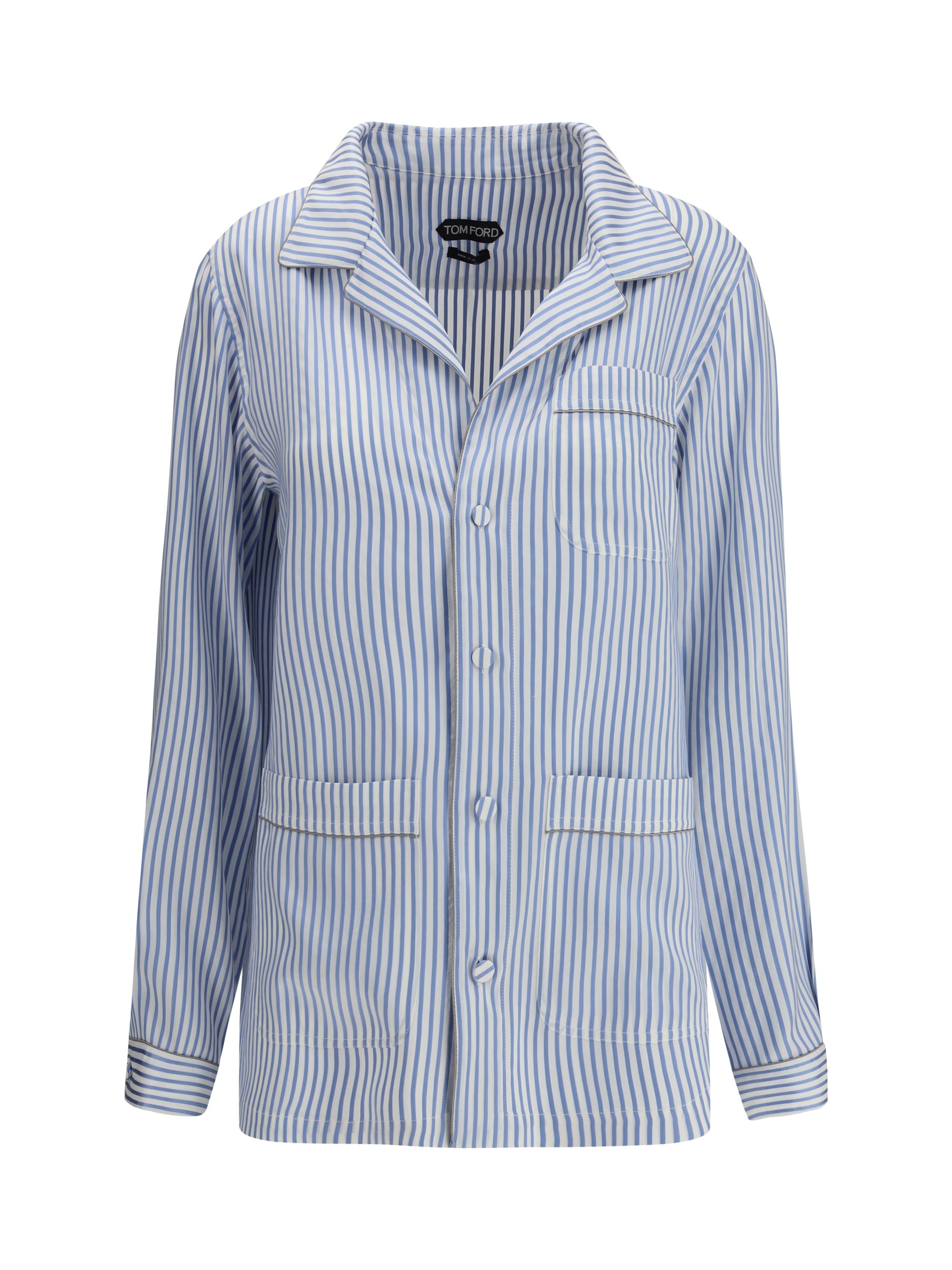Tom Ford Striped Silk Shirt — Blue