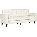 Mid-Century Sofa with Tufted Back & Cylindrical Pillows, Cream White