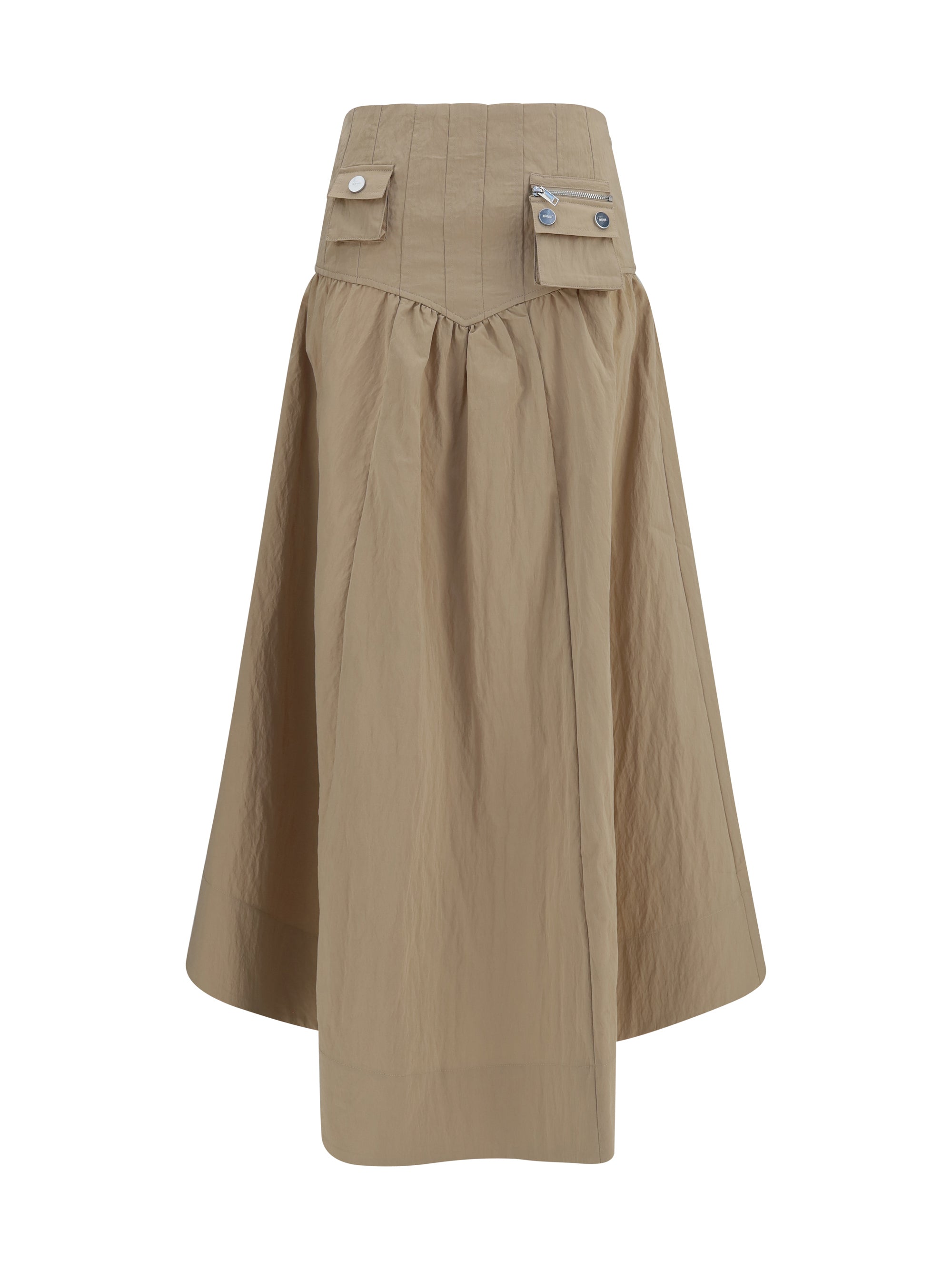 Ganni Corset-Detail and Ruched Skirt — Beige