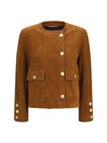 Saint Laurent Suede Button Jacket — Brown