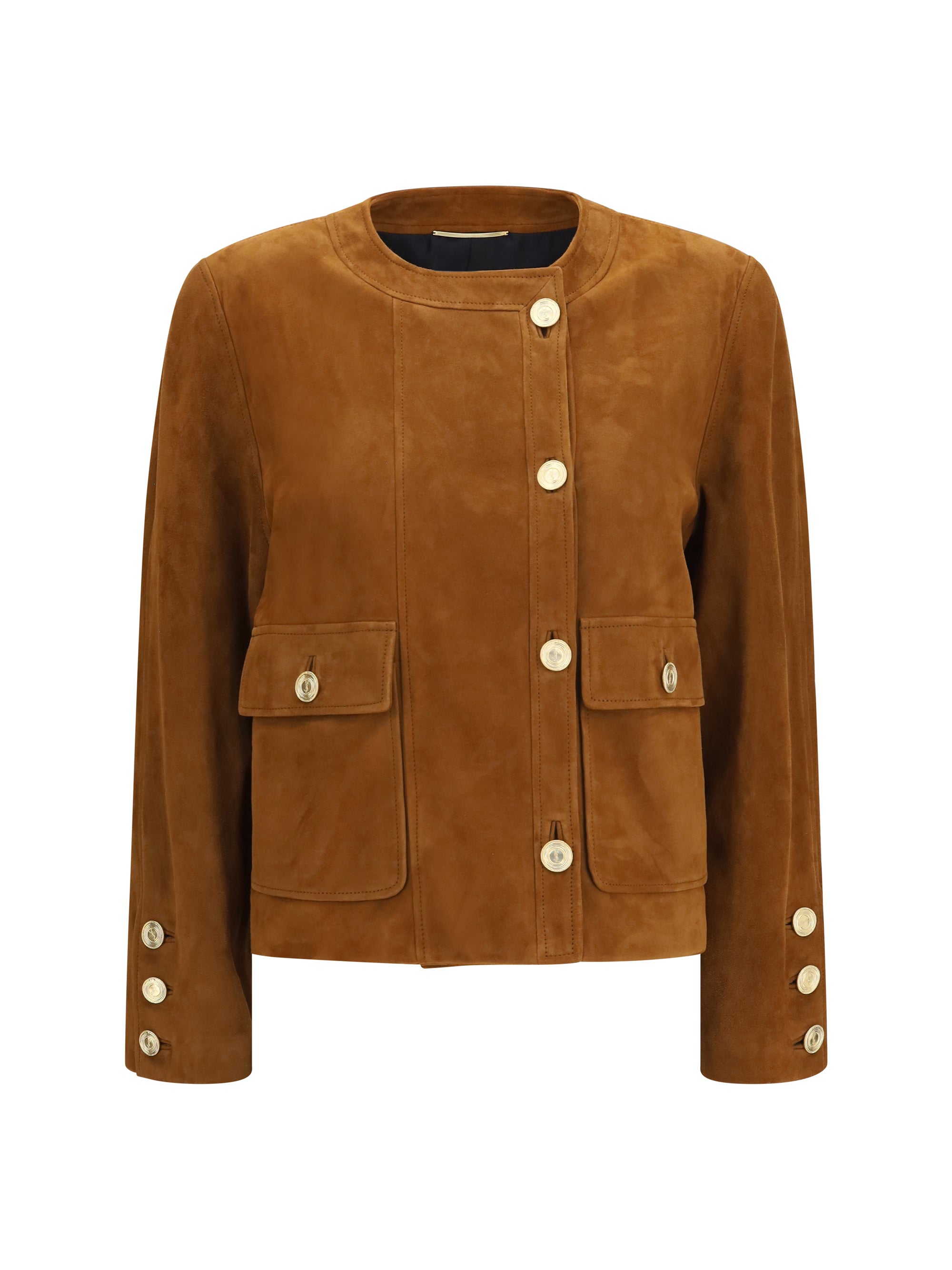 Saint Laurent Suede Button Jacket — Brown