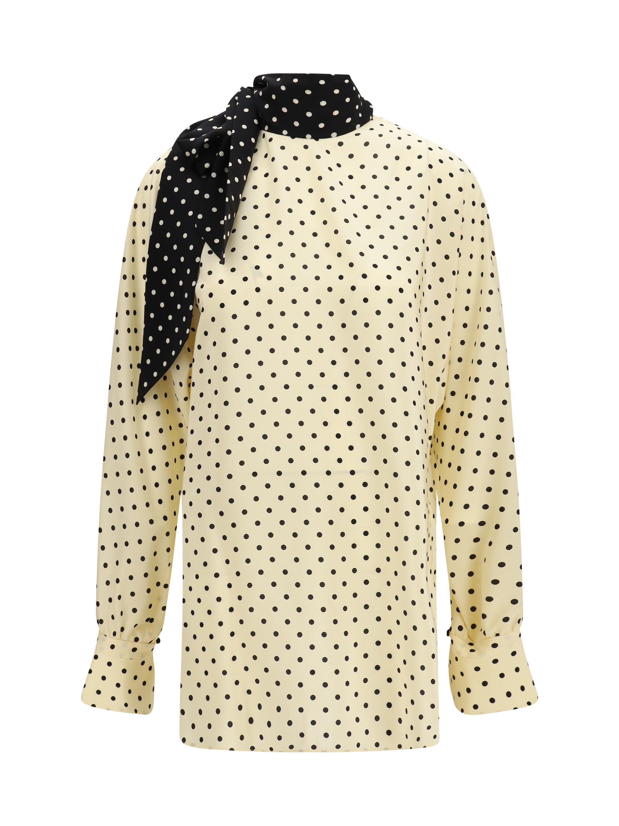 Valentino Polka Dot with Side Bow Blouse — Beige