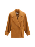 Chloé Double-Breasted Herringbone Merino Wool Coat — Camel