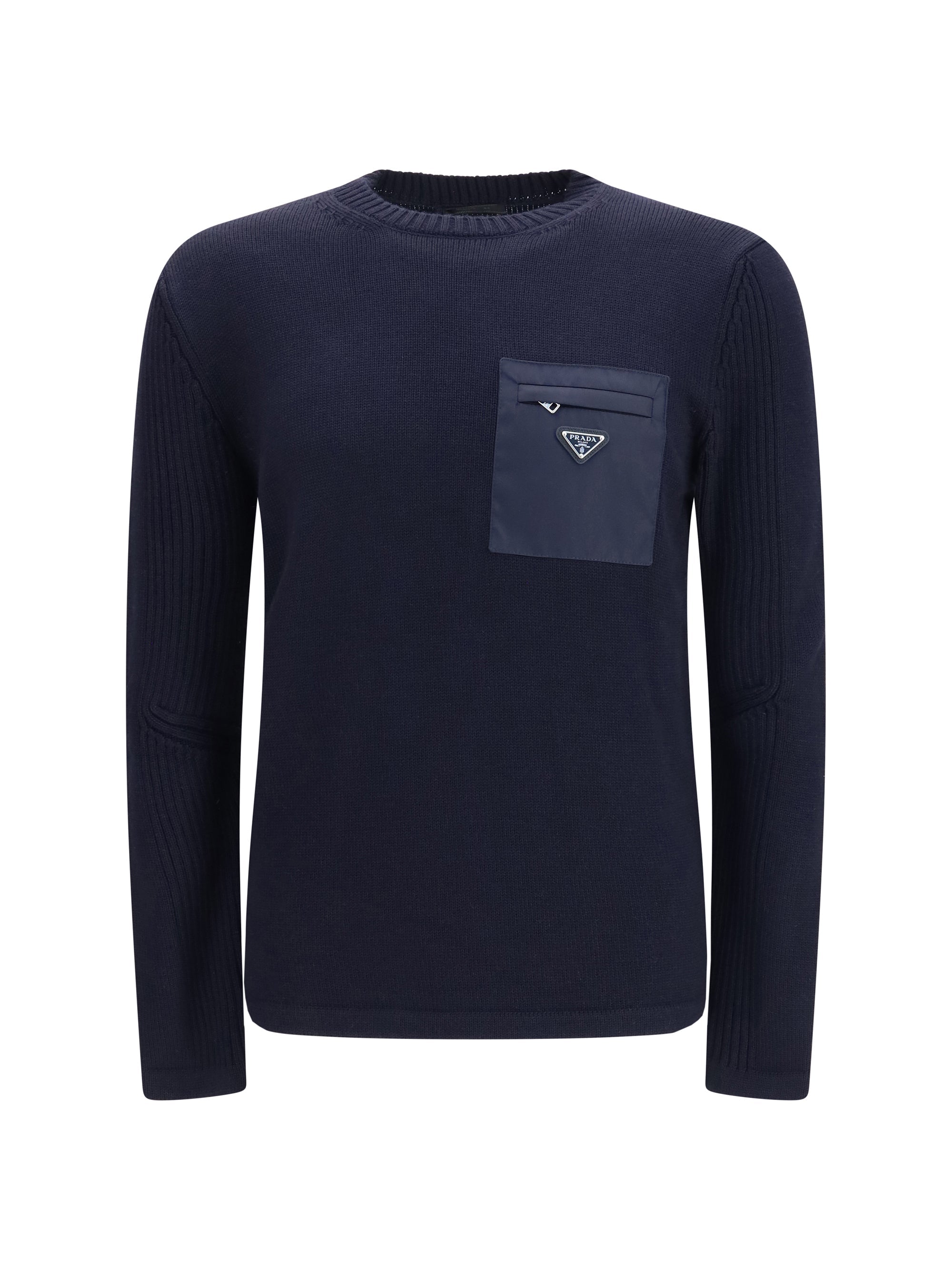 Prada Virgin Wool with Chest Pocket Sweater — Navy