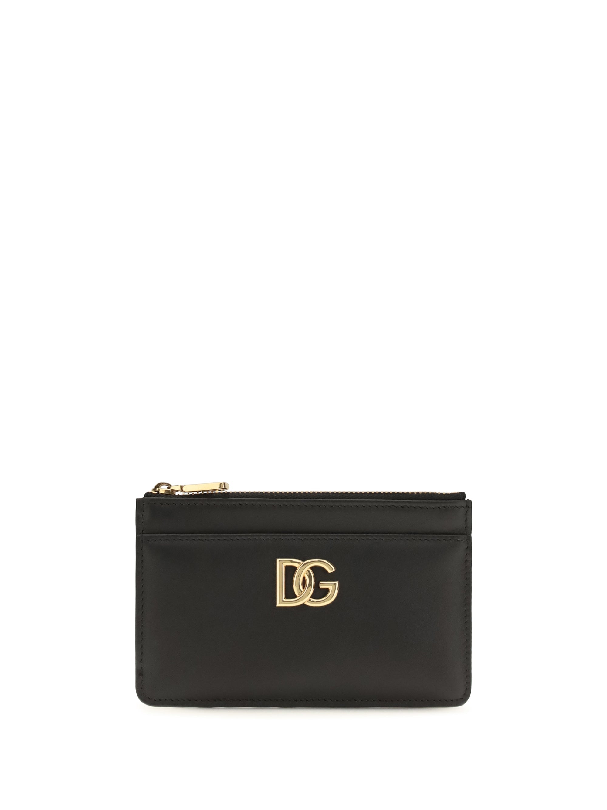 Tarjetero de piel de becerro Dolce & Gabbana con logotipo en relieve — Negro