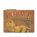 Paulas Ibiza Leather Lion and Floral Print Clutch