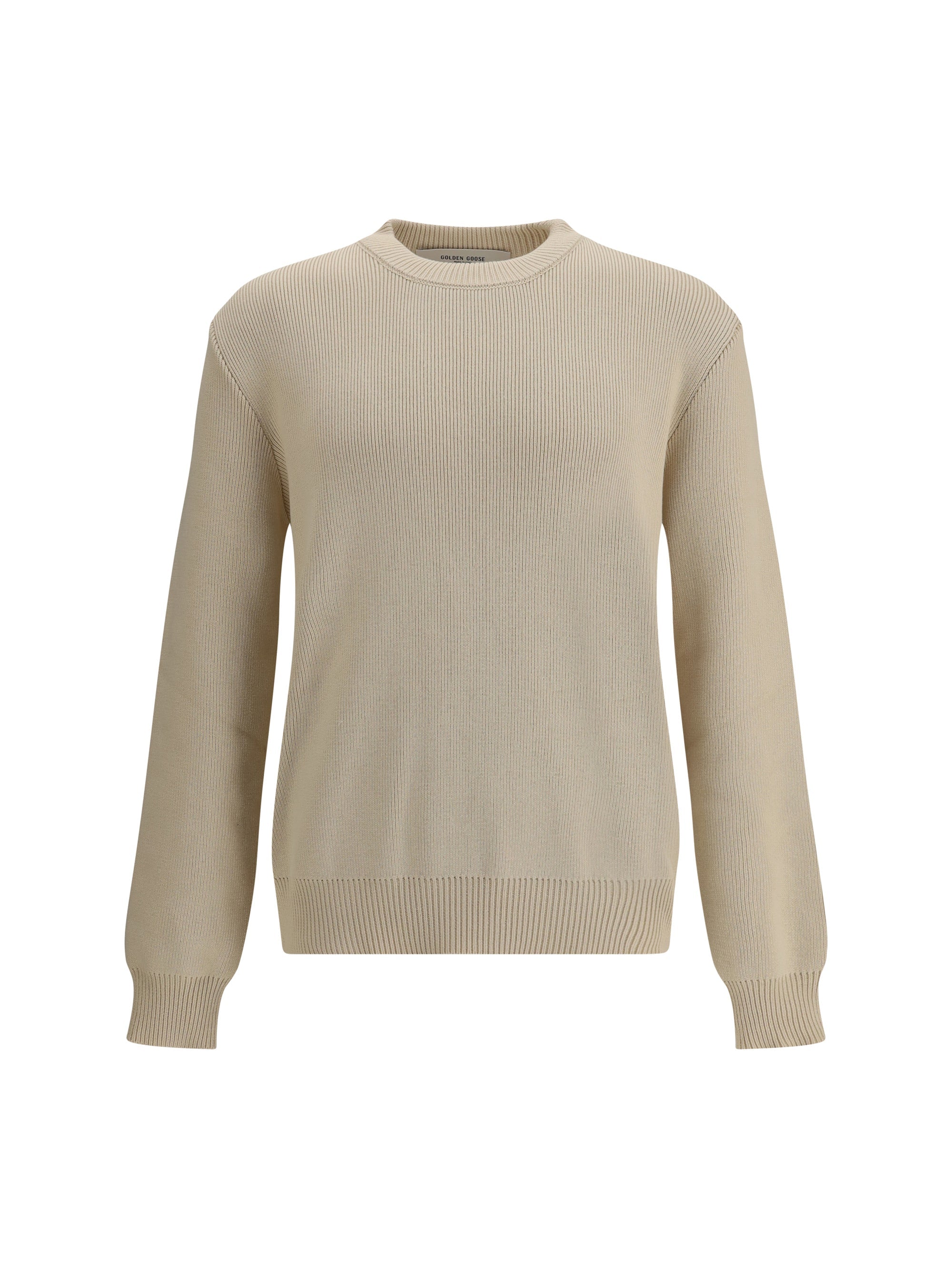Golden Goose Ribbed-Knit Cotton Sweater — Beige