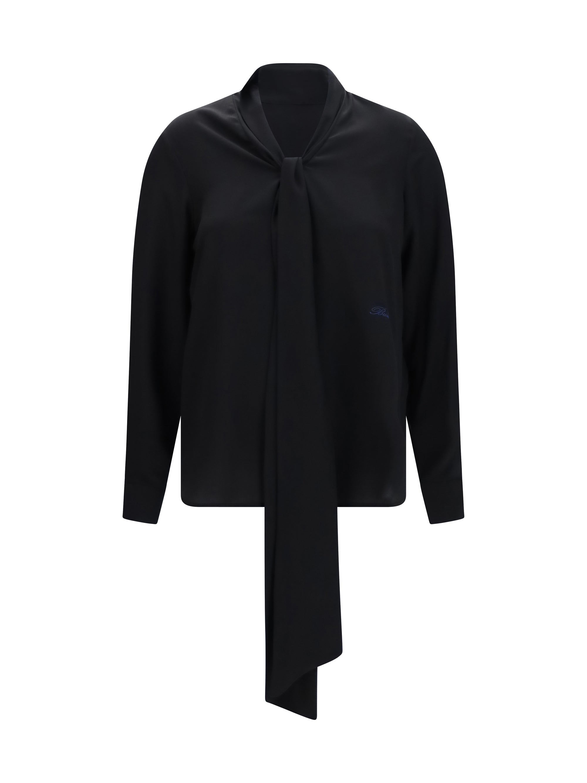 Burberry Silk with Embroidered Logo Blouse — Black