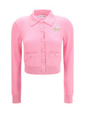 Self-Portrait Floral Embroidered Wool Cardigan — Pink