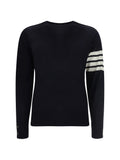 Thom Browne Virgin Wool with Signature Stripes Sweater — Navy