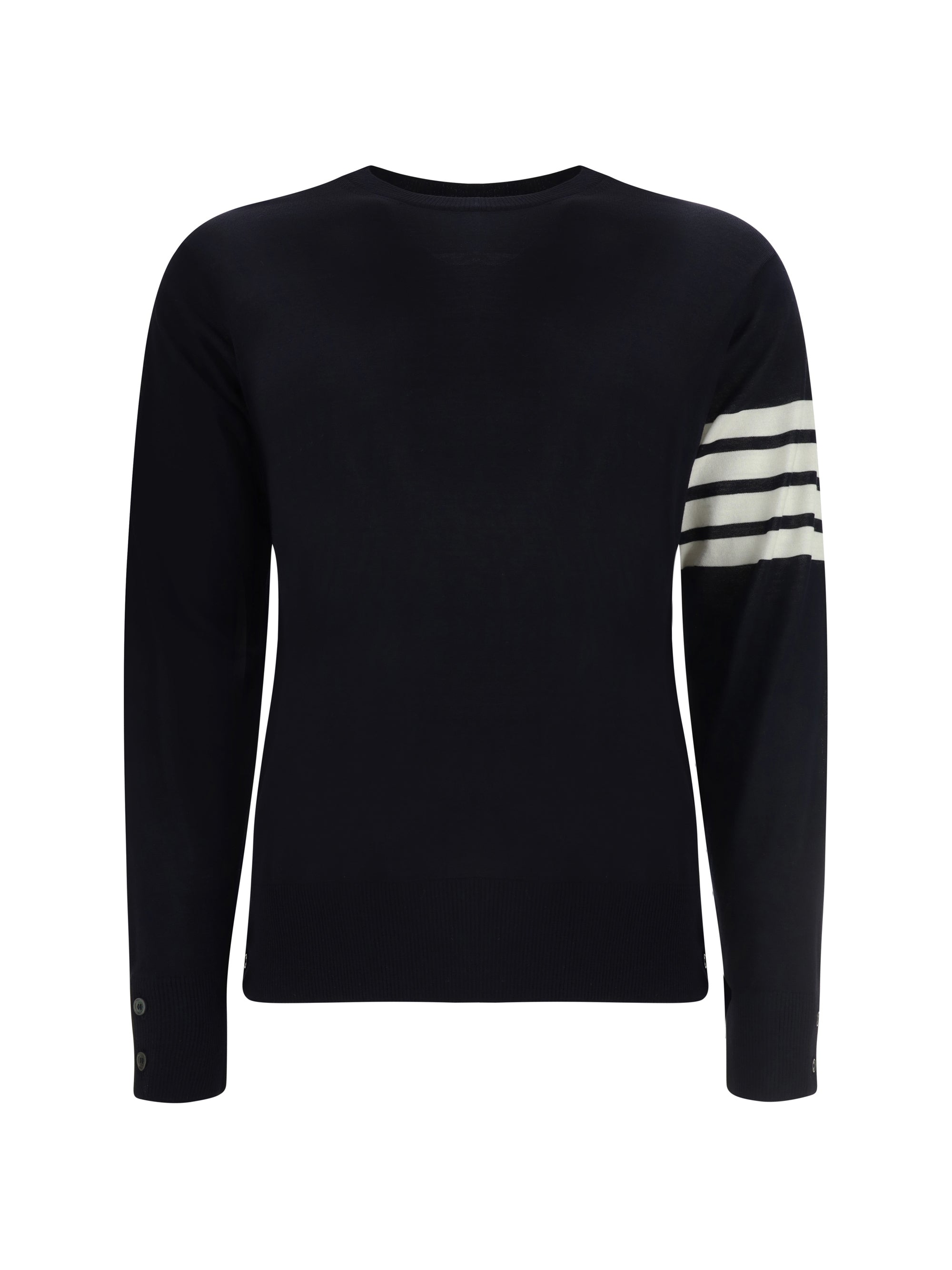 Thom Browne Virgin Wool with Signature Stripes Sweater — Navy