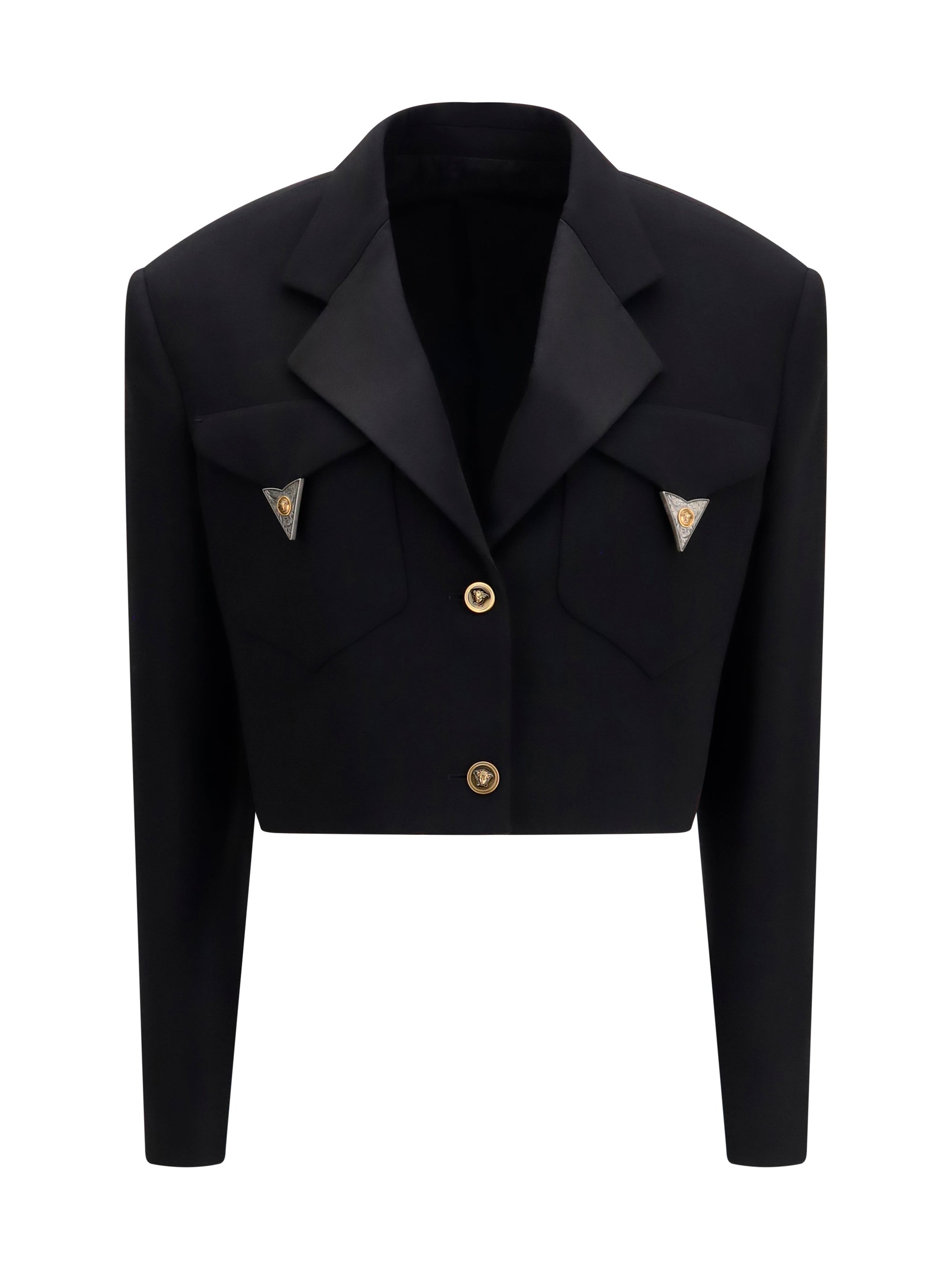 Versace Cropped Wool Blazer — Black
