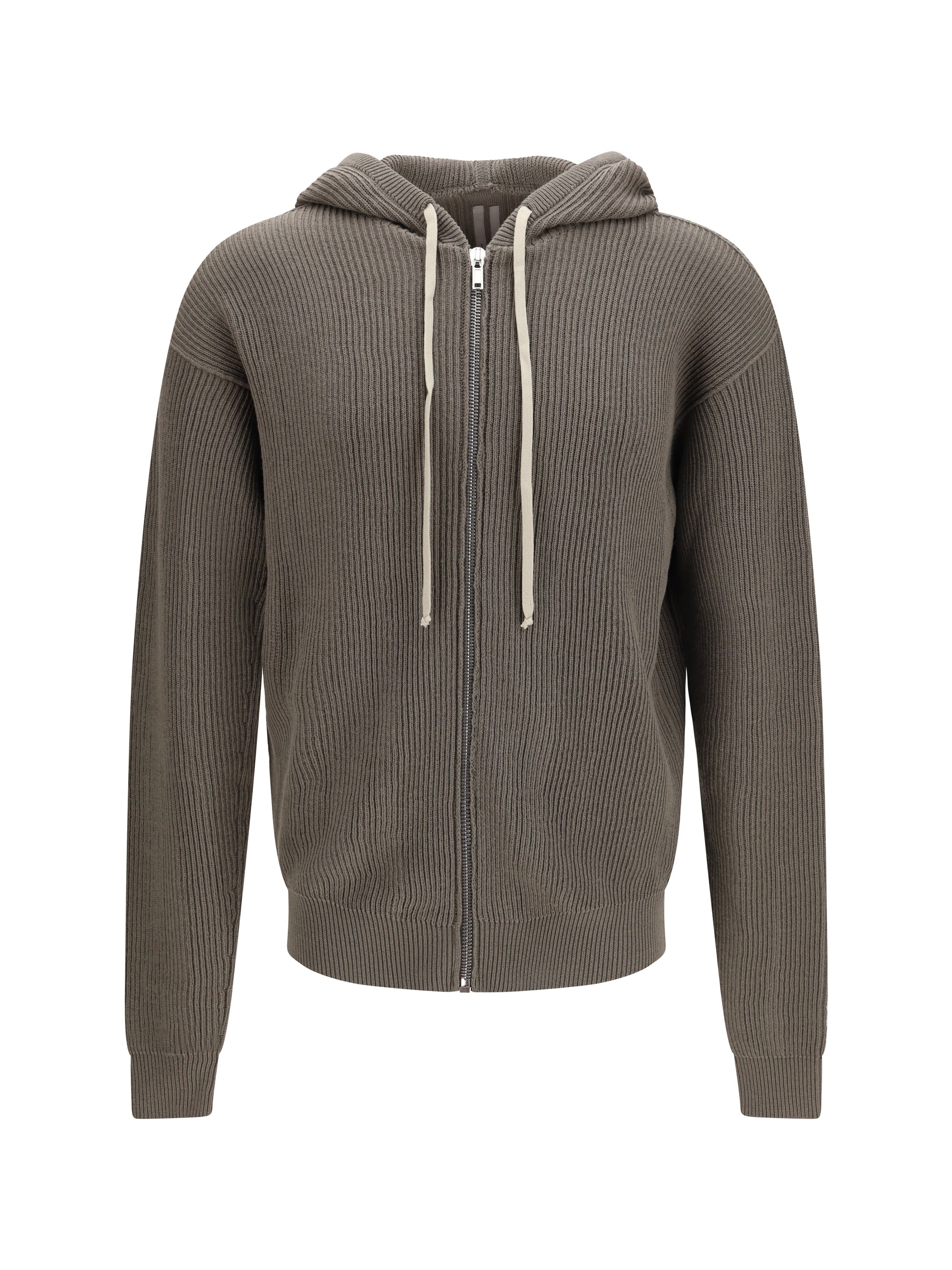 Rick Owens Ribbed Virgin Wool Hoodie — Gray