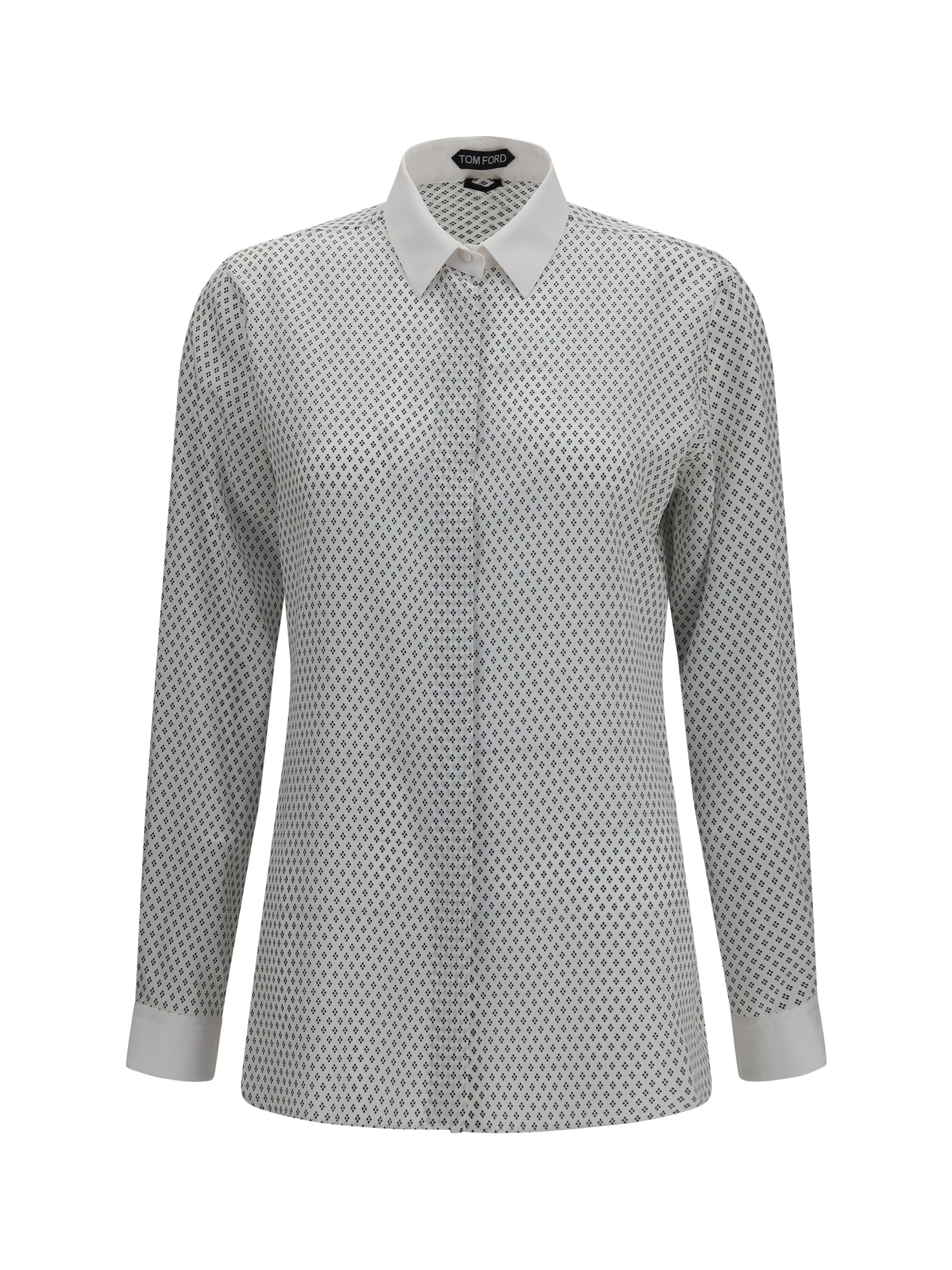 Tom Ford Diamond Print Silk Crêpe De Chine Shirt — Gray