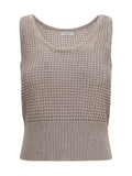 Brunello Cucinelli Perforated Sequin Tank Top — Beige