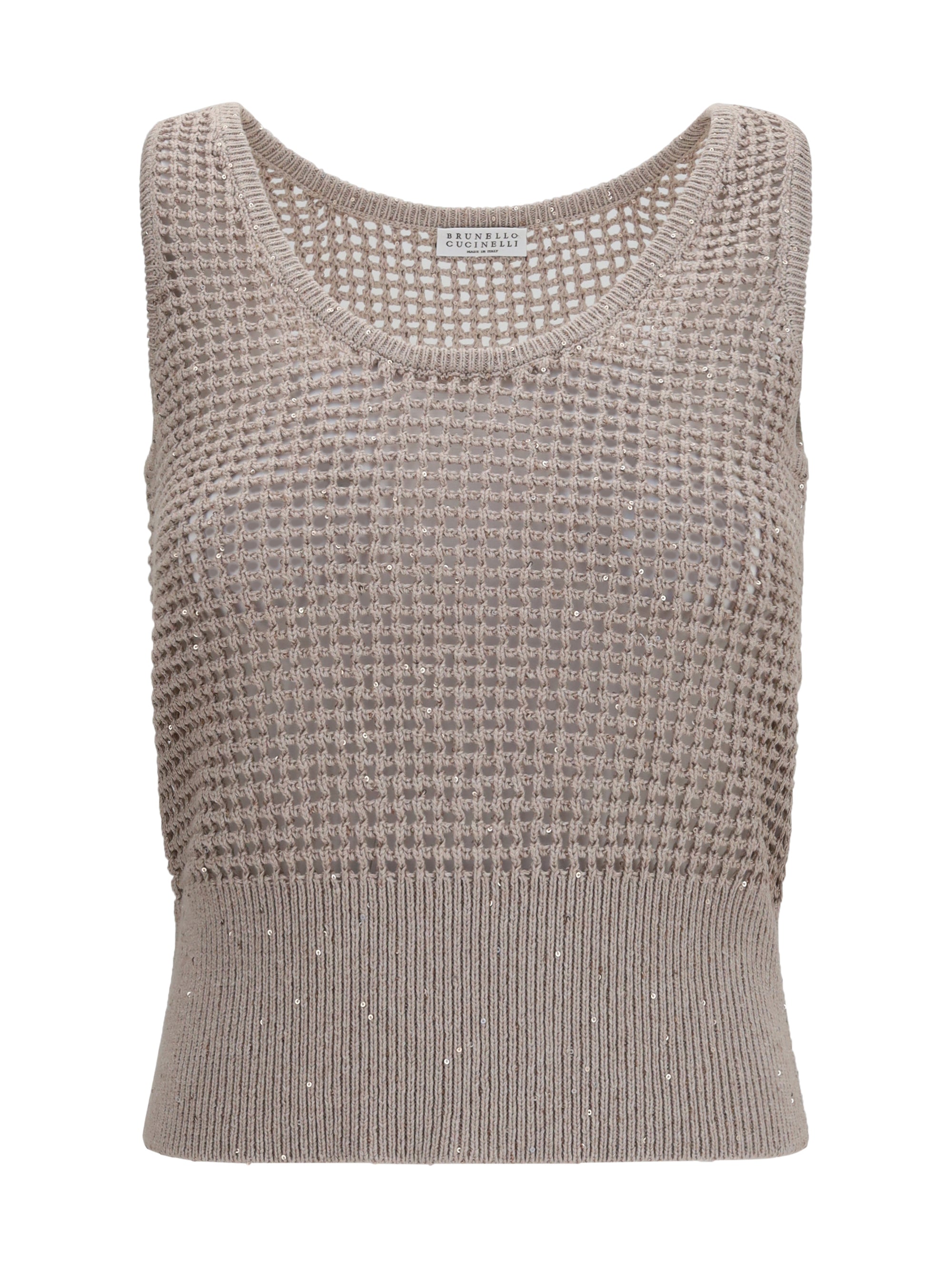 Brunello Cucinelli Perforated Sequin Tank Top — Beige