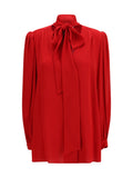 Valentino Silk Georgette with Balloon Sleeves Blouse — Red