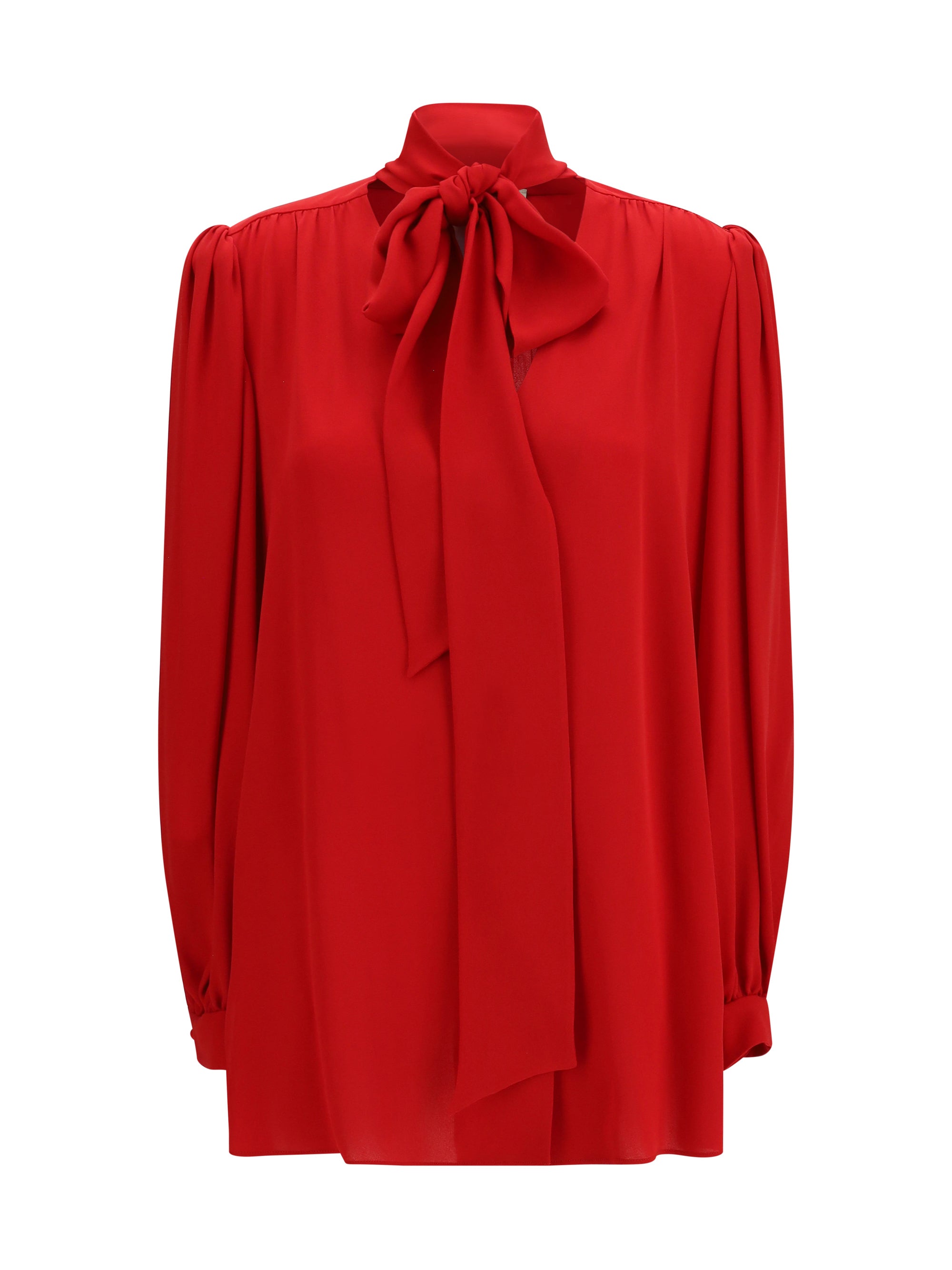 Valentino Silk Georgette with Balloon Sleeves Blouse — Red