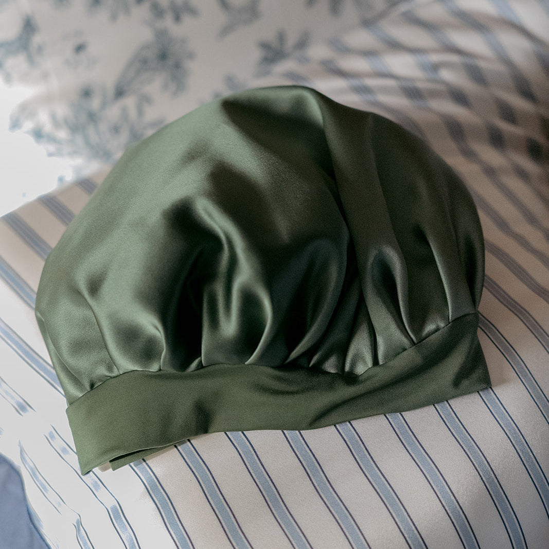 Bonnet de nuit 100% pure soie - Vert Sauge