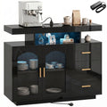 72-Inch High Gloss Sideboard with LED Lights, Built-In Outlets, 3 Drawers, Black
