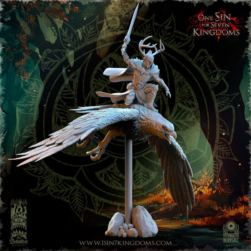 Faelar Evergreen Commander on Eagle, The Beholder Miniatures