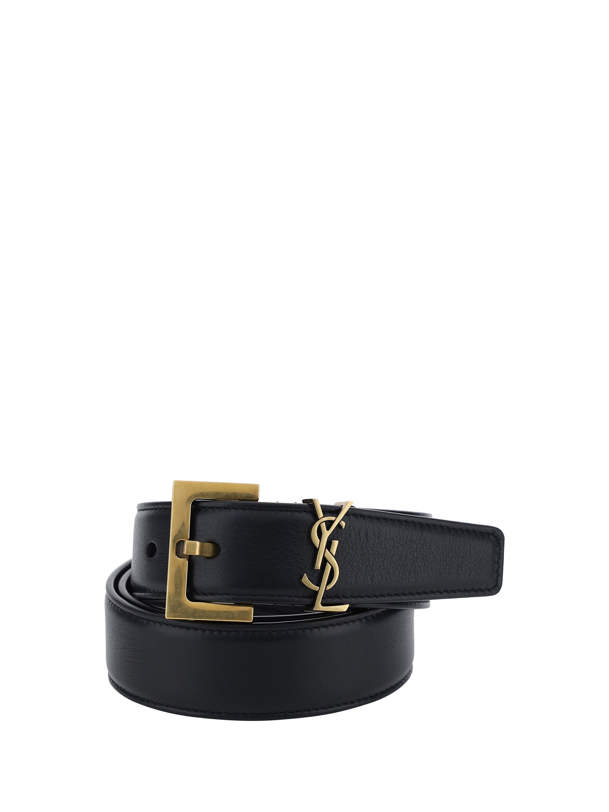 Saint Laurent Logo-Plaque Calf Leather Belt — Black