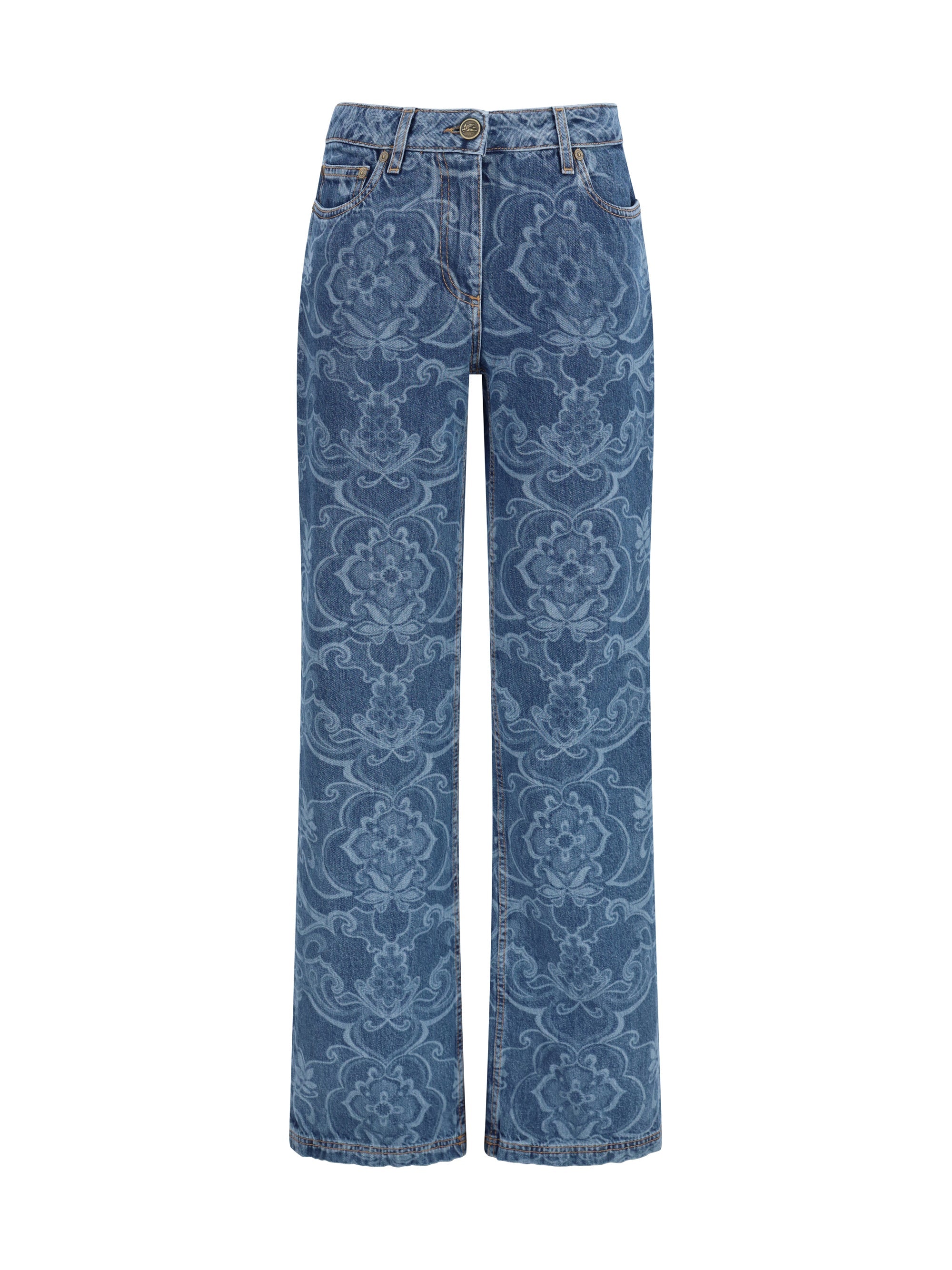 Etro Ornamental Jacquard Denim Jeans — Blue
