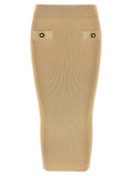 Balmain Ribbed Knit Midi Skirt — Beige