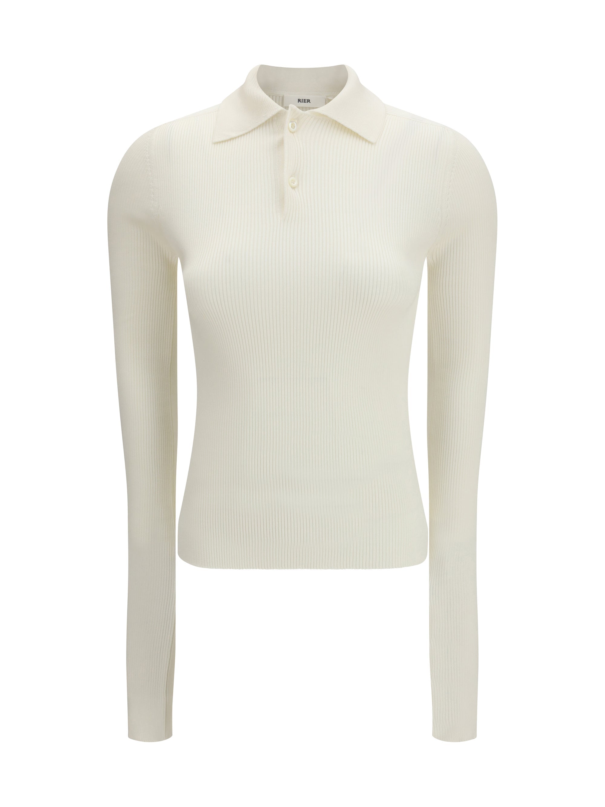 Rier Long-Sleeve Silk Ribbed Knit Polo — White