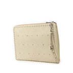 Faux Pearl Studded Leather Clutch