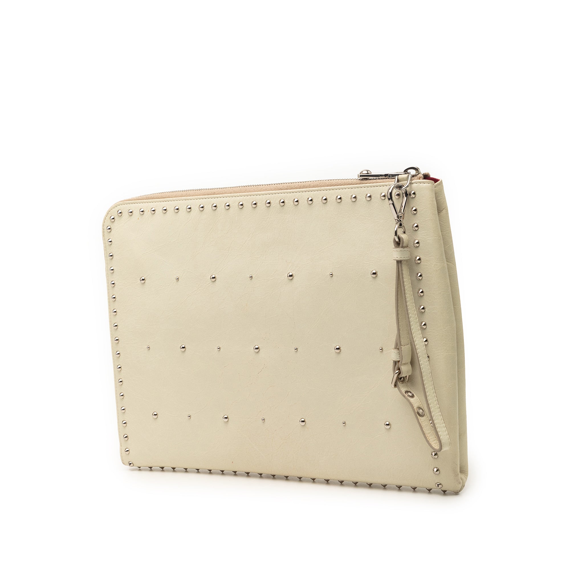 Faux Pearl Studded Leather Clutch