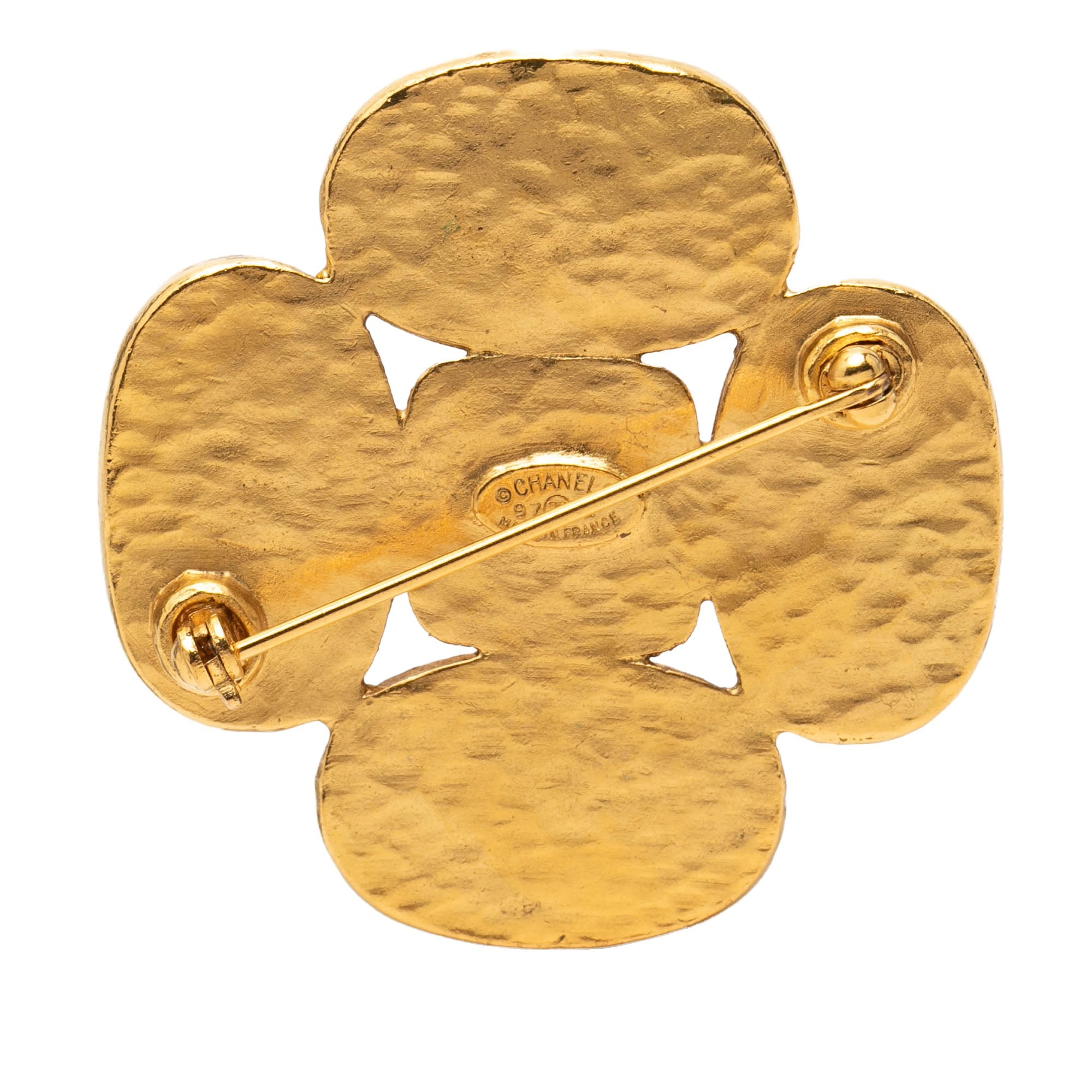 CC Gold Plated Gripoix Clover Brooch