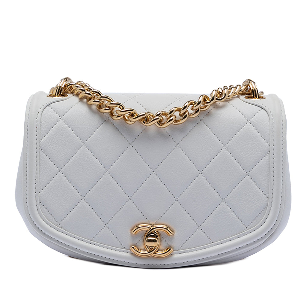 Small Quilted Calfskin Underline Saddle Flap